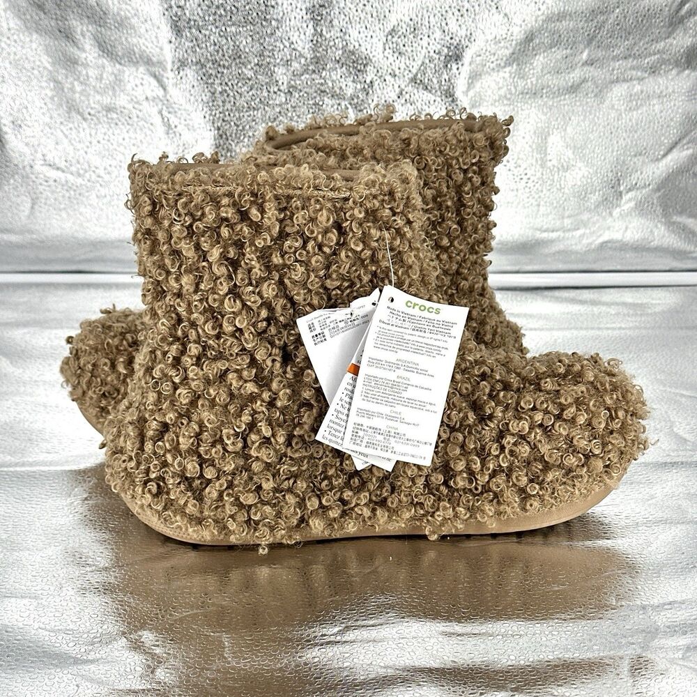 CROCS CRUSH DOODLE FUR Pull On Winter Ankle Boots Womens Size 8 Mens 6 - Picture 5 of 11